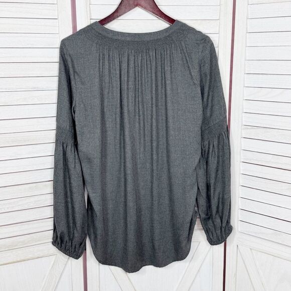 Loft V Neck Pop Over Boho Peasant Blouse Long Sleeve Denim Gray Small - Picture 8 of 12